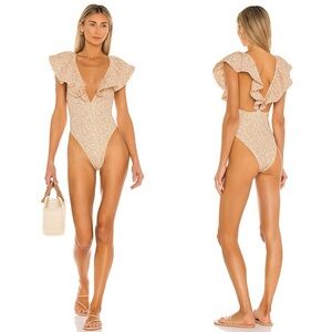 Tularosa Womens Butter Yellow Orange Leopard Giamina Ruffle One Piece Size XL